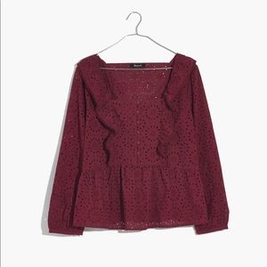Madewell Eyelet Pom Pom Top in Cabernet L NWT